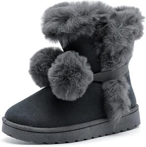 Женские зимние сапоги с помпонами, милые зимние сапожки для женщин, на платформе, с плоской подошвой, с мягкой подкладкой, пушистые ботильоны с искусственным мехом Generic, Grey