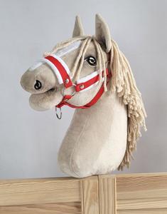 Регулируемый недоуздок для коня А3 красный с белым мехом Super Hobby Horse