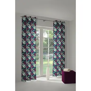 Штора Jungle с люверсами, 1 шт., из 100% органического хлопка Adam, темно-синий/фиолетовый