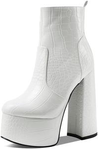 Женские ботильоны COMFASH с боковой молнией, платформой и массивным каблуком в стиле милитари, White