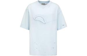 Футболка с эффектом потертости Double Layer Feng Chen Wang, светло-голубой