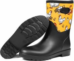 Женские дождевые сапоги DKSUKO, водонепроницаемые, резиновые, короткие, средние по голени, для снега и грязи, Yellow Hen Handle