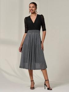 Двухцветное платье миди с короткими рукавами Jolie Moi, Black