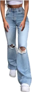 Женские джинсы Ripped Denim Pants High Waisted Straight