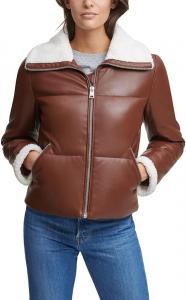 Женская стеганая куртка Levi's Breanna с меховой отделкой, Dark Brown Faux Leather