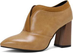 Ботильоны Alyaafifa на массивном каблуке для женщин, с острым закрытым носком, высокие на платформе, слипоны, двухцветные кожаные и замшевые, модные короткие ботинки с V-образным вырезом, трендовые для вечеринок, свиданий и выпускных, Yellow - A