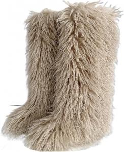 Женские сапоги ZDLJLY из искусственного меха, высокие до колена, пушистые зимние ботинки для девочек, теплые уличные меховые сапоги до колена ZDLJYL, Khaki