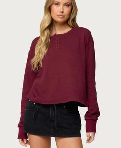 Женская футболка-поло с длинными рукавами Deni из вафельной ткани Edikted, Burgundy