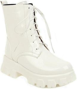 Женские ботильоны VOKLIN с круглым носком в западном стиле, шнуровкой, боковой молнией, платформой и средним каблуком, White