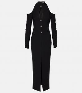 Платье миди из крепа, украшенное кристаллами Rasario, черный