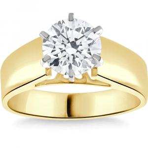 Помолвочное кольцо с 2-каратным круглым муассанитом-солитером, желтое золото 14 карат Pompeii2, белый