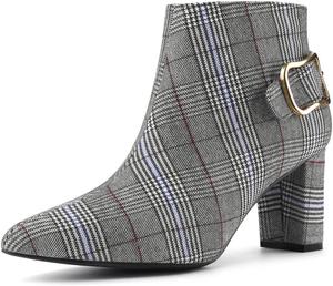 Женские ботильоны Allegra K с заостренным носком, крупным каблуком и клетчатым узором, Black White