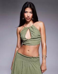 Пляжный топ-халтер Abigail с фурнитурой цвета хаки Asos Design