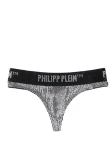 Трусы-стринги с эффектом металлик и кристаллами Philipp Plein, серебяный