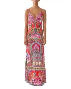 Шелковое длинное платье-комбинация Camilla, мультиколор