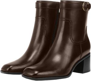 Женские ботильоны Olomisa с пряжкой, квадратным носком, широким каблуком и боковой молнией, Chocolate