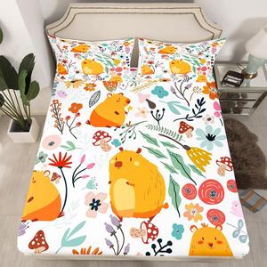 Erosebridal Комплект постельного белья Kawaii Chinchilla с мультяшными животными и цветочным принтом для детей, Multi 06