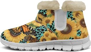 Женские зимние мини-сапожки Howilath с утеплителем, модные пушистые зимние ботинки для путешествий и зимнего отдыха, Sunflower Butterfly