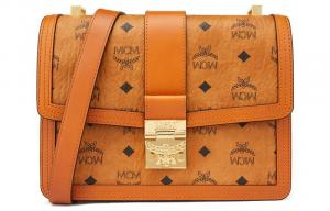 Сумка через плечо Tracy Visetos из лакированного холста, средняя, женская, коричневая коньяк MCM