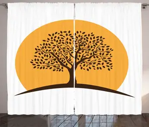 Штора ABAKUHAUS Деревенский лист, Древо жизни, Ботаника, Флора, универсальная ленточная штора для гостиной с петлями и крючками, 280 x 225 см, цвет: белый, бледно-оранжевый Abakuhaus