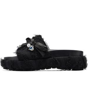 GG-CC Женские тапочки-слайды GG CC с бахромой, нескользящие, износостойкие, черные