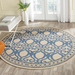 Ковер SAFAVIEH, 204 x 204 см, Courtyard Collection Round Natural / Blue CY3040 для помещений и улицы, водонепроницаемый, легко чистится, для патио, заднего двора, прихожей