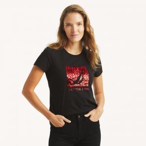 Футболка женская Nautica с пайетками 1983 года с графическим принтом, цвет true black