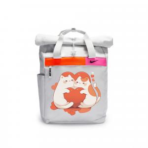 Nike Полиэстеровый граффити рюкзак повседневный унисекс светло-серебристый серый, Kitten Hugging