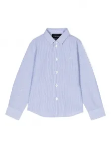 Рубашка в тонкую полоску с вышитым логотипом Emporio Armani Kids, синий