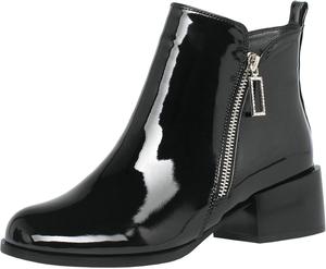 Женские ботильоны Parisuit из лакированной кожи с массивным каблуком средней высоты, на молнии сбоку, с округлым носком, короткие праздничные ботинки, Schwarz