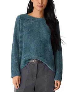 Свитер с квадратными проймами из смесовой синели Eileen Fisher, синий