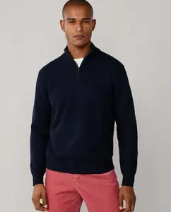Мужской свитер из шерсти ягненка с четвертной застежкой-молнией Hackett, темно-синий