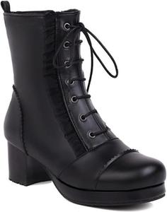 Женские ботильоны DXSYMJM с шнуровкой, модные, из ПУ-кожи, с круглым носком и массивным каблуком для вечеринок, Black