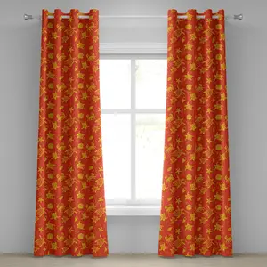 Оранжевая штора на люверсах ABAKUHAUS с изображением плавающих черепах и крабов в ракушках, пузырьков и морских звезд, тропическая, декоративная двухпанельная штора на окно, 280 см x 175 см, цвет: жженый оранжево-желтый Abakuhaus