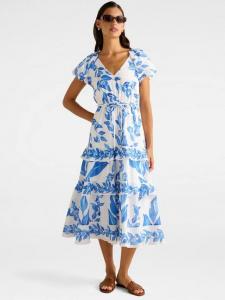 Платье миди Iris с ярусами и рюшами Forever New, Blue/Multi