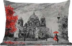 Подушка для улицы - Живопись - Архитектура - Дерево - Красный - 50 x 30 см - Устойчива к атмосферным воздействиям - Подушка для отдыха - Подушка для дивана - Украшение для гостиной MuchoWow