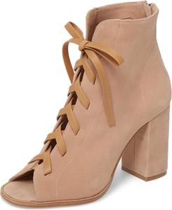 Женские ретро ботильоны YDN с открытым носком и шнуровкой, на массивном высоком каблуке, короткие ботинки с молнией, ковбойские рабочие туфли, размер 4-15 США, Nude