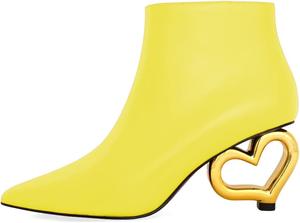 Женские ботильоны XYD с милым сердечком на каблуке, закрытым заостренным носком, боковой молнией, модные короткие ботинки, подходящие для вечеринок и повседневной носки, Lemon Yellow