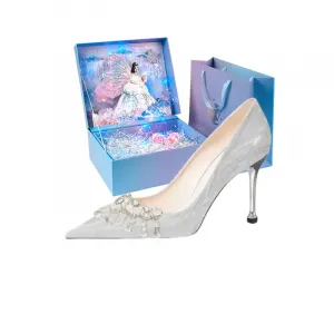 Женские туфли на высоком каблуке French Crystal Tears из искусственной кожи с кристаллами Wuguniang, серебро[butterfly wing dimension 3d box]