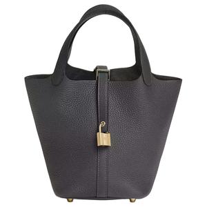 Сумка Picotin Lock из кожи Clemence, ведро, женская сумка Slate Gray HERMES