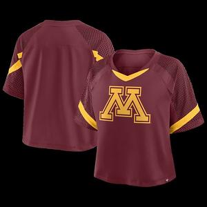 Женская модная джерси Minnesota Golden Gophers oversize raglan v-neck бордового цвета Fanatics
