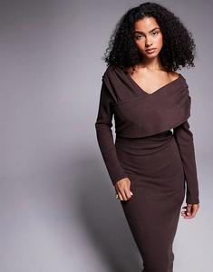 Супермягкое платье миди ASOS DESIGN с запахом спереди шоколадного цвета