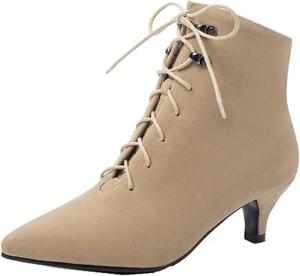 Женские элегантные ботильоны VOKLIN с заостренным носком, шнуровкой, средним каблуком-стилето и коротким силуэтом, Apricot-Velvet Lined