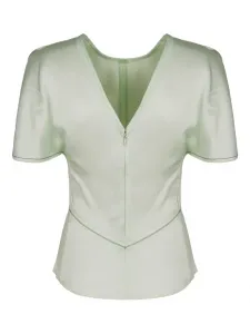 Блуза с круглым вырезом и короткими рукавами Victoria Beckham, зеленый