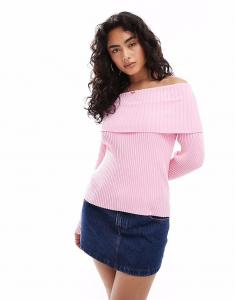 Гламурный трикотажный топ Bardot сахарно-розового цвета Glamorous