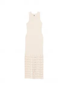 Вязаное миди-платье с бахромой Patrizia Pepe, бежевый