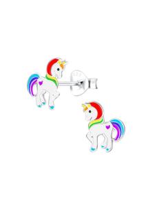 Alexander York Серьги-гвоздики в виде единорогов, радужные, из серебра 925 пробы, комплект из 2 штук