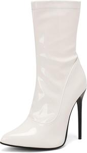 Женские ботильоны BEAUPAS на высоком каблуке-стилетто, с заостренным носком, средние по голенище, ботинки Gogo, нарядные, из лакированной кожи с боковой молнией, White