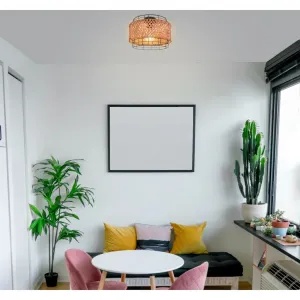 Потолочный светильник GINA E27, 1 шт. Потолочная лампа/бамбук/плетение/в стиле винтаж/для жилых помещений Globo Lighting, черный