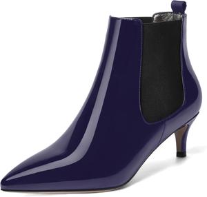 Женские офисные ботильоны SKYSTERRY с заостренным носком, лакированные, модные, невысокий каблук 2 дюйма, Black Navy Blue
